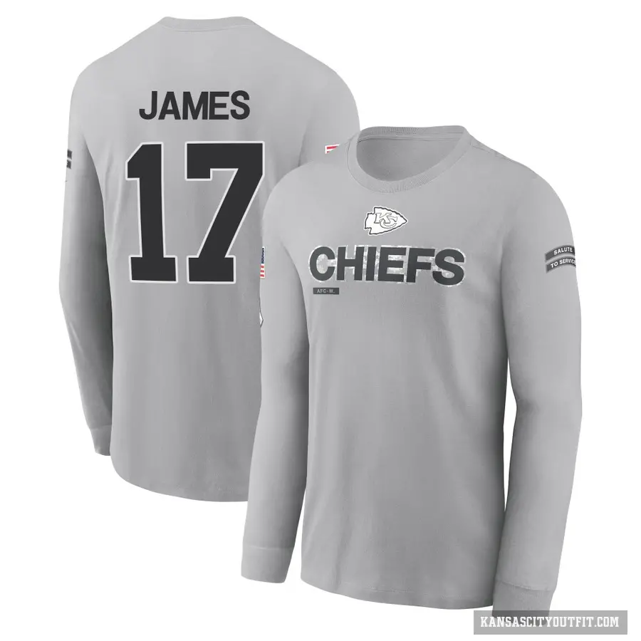Youth ＃17 Richie James Kansas City Chiefs Gray 2024 Salute to Service Long Sleeve T-Shirt