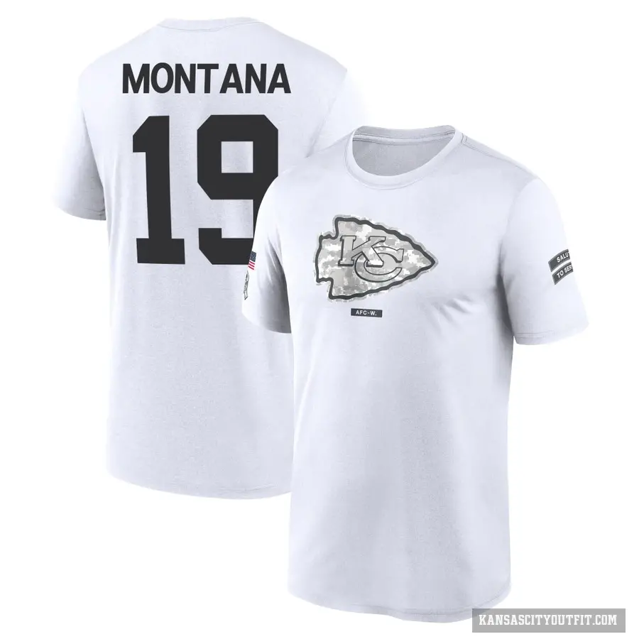 Youth ＃19 Joe Montana Kansas City Chiefs White 2024 Salute to Service Performance T-Shirt