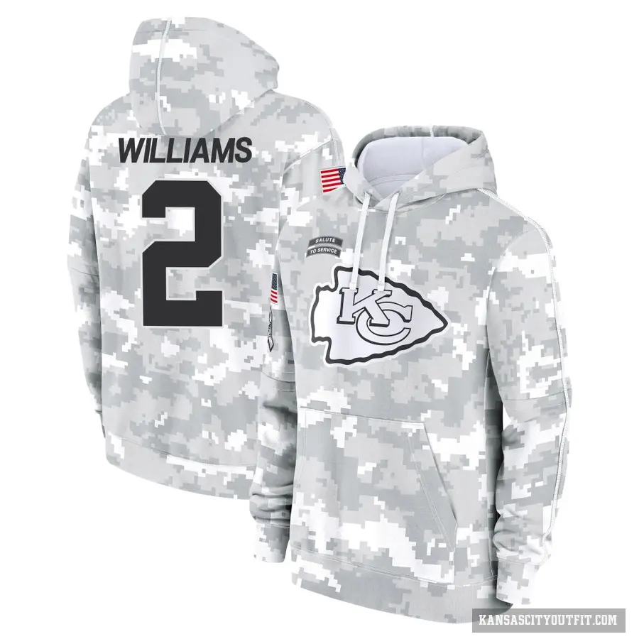 Youth ＃2 Joshua Williams Kansas City Chiefs Arctic Camo 2024 Salute to Service Club Fleece Pullover Hoodie