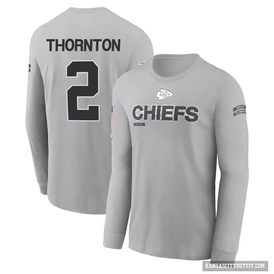 Youth ＃2 Tyquan Thornton Kansas City Chiefs Gray 2024 Salute to Service Long Sleeve T-Shirt