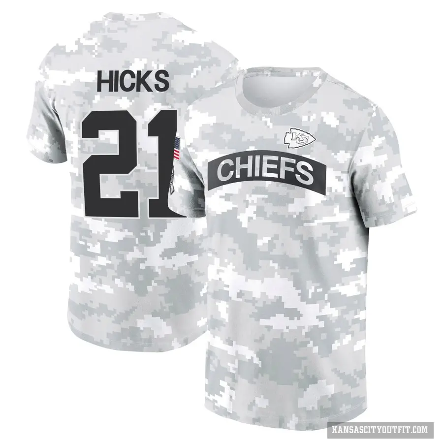 Youth ＃21 Jaden Hicks Kansas City Chiefs Camo Arctic 2024 Salute to Service Performance T-Shirt