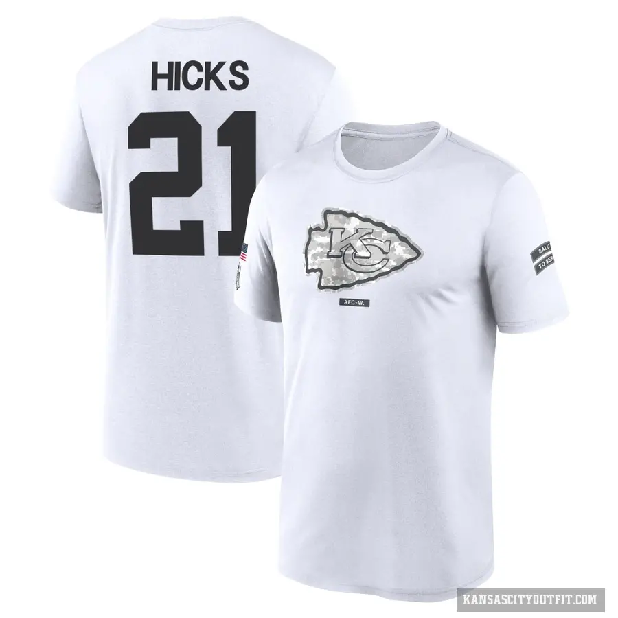 Youth ＃21 Jaden Hicks Kansas City Chiefs White 2024 Salute to Service Performance T-Shirt