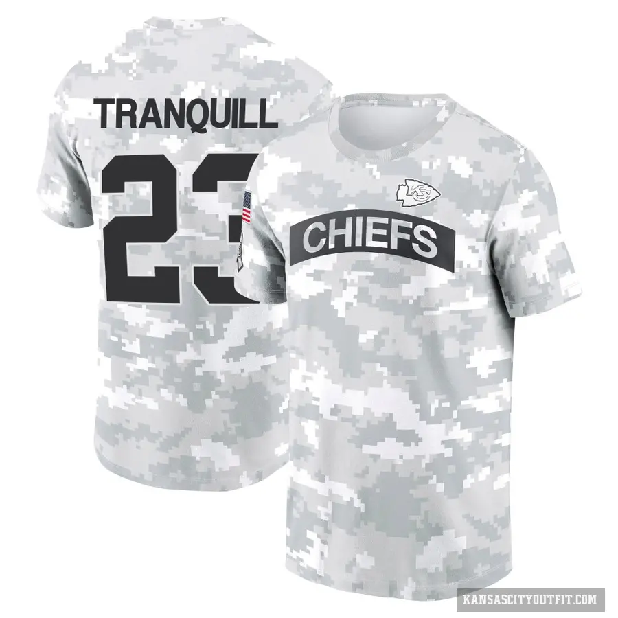 Youth ＃23 Drue Tranquill Kansas City Chiefs Camo Arctic 2024 Salute to Service Performance T-Shirt