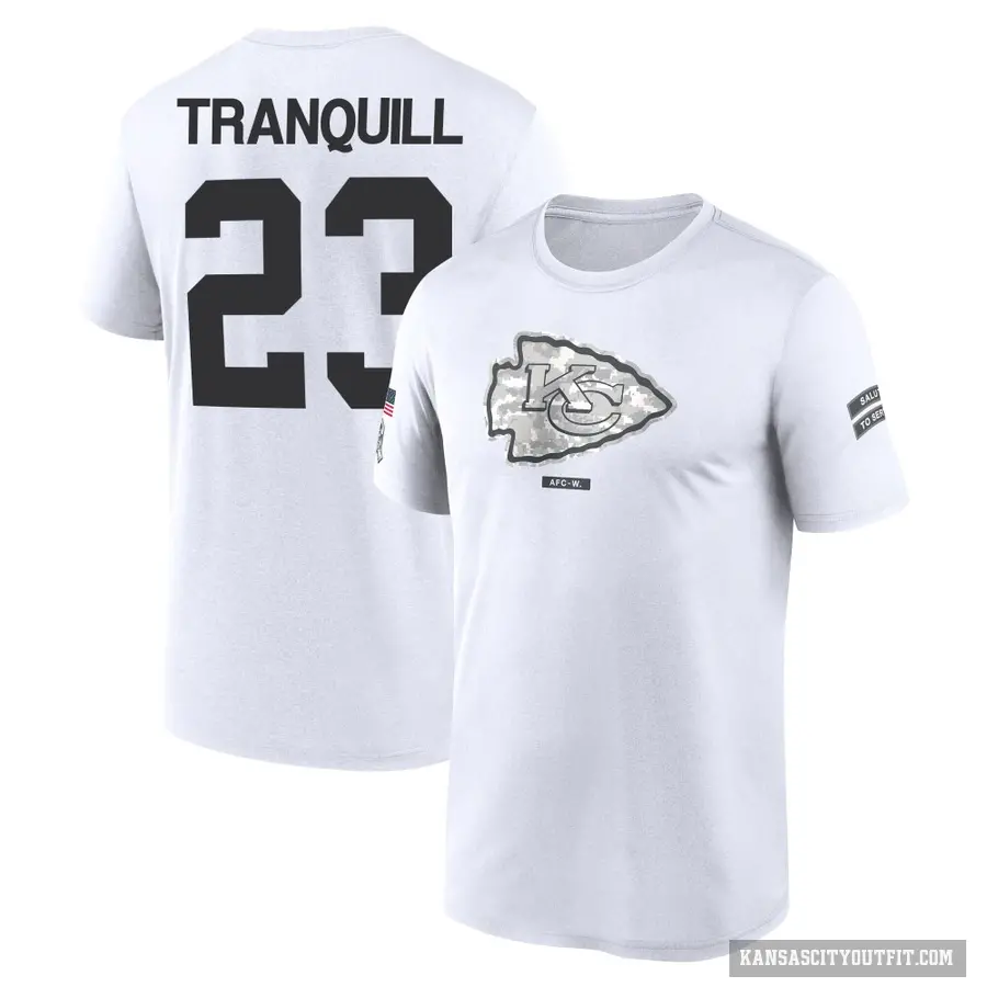 Youth ＃23 Drue Tranquill Kansas City Chiefs White 2024 Salute to Service Performance T-Shirt