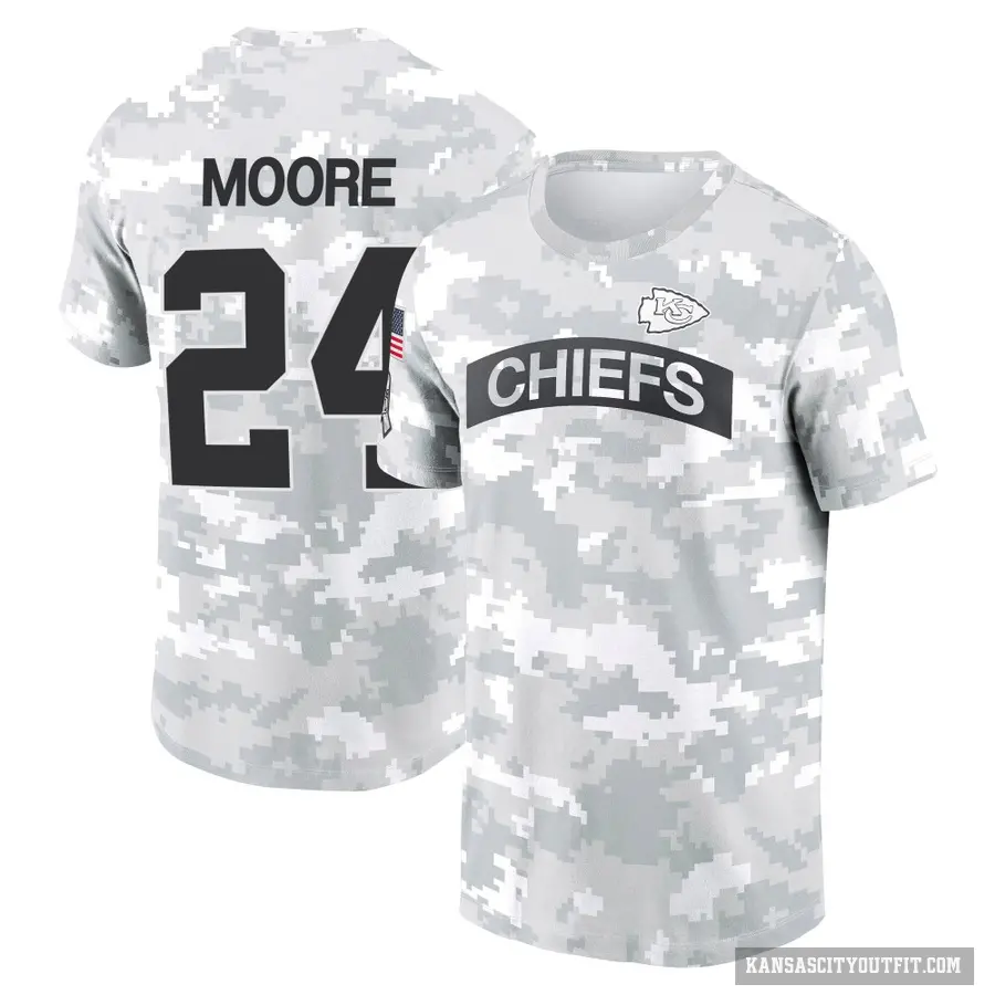 Youth ＃24 Skyy Moore Kansas City Chiefs Camo Arctic 2024 Salute to Service Performance T-Shirt