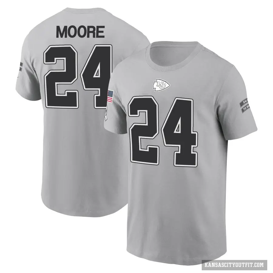 Youth ＃24 Skyy Moore Kansas City Chiefs Gray 2024 Salute to Service T-Shirt