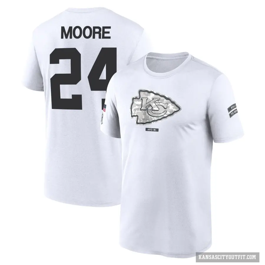 Youth ＃24 Skyy Moore Kansas City Chiefs White 2024 Salute to Service Performance T-Shirt