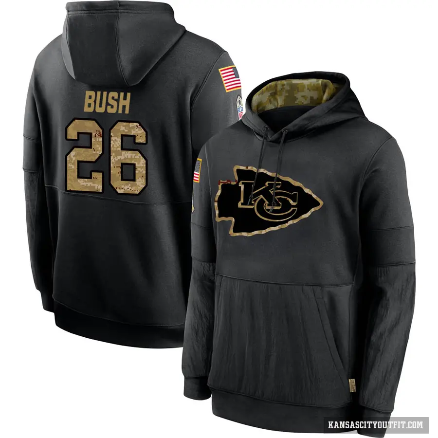Youth ＃26 Deon Bush Kansas City Chiefs Black 2020 Salute to Service Sideline Performance Pullover Hoodie