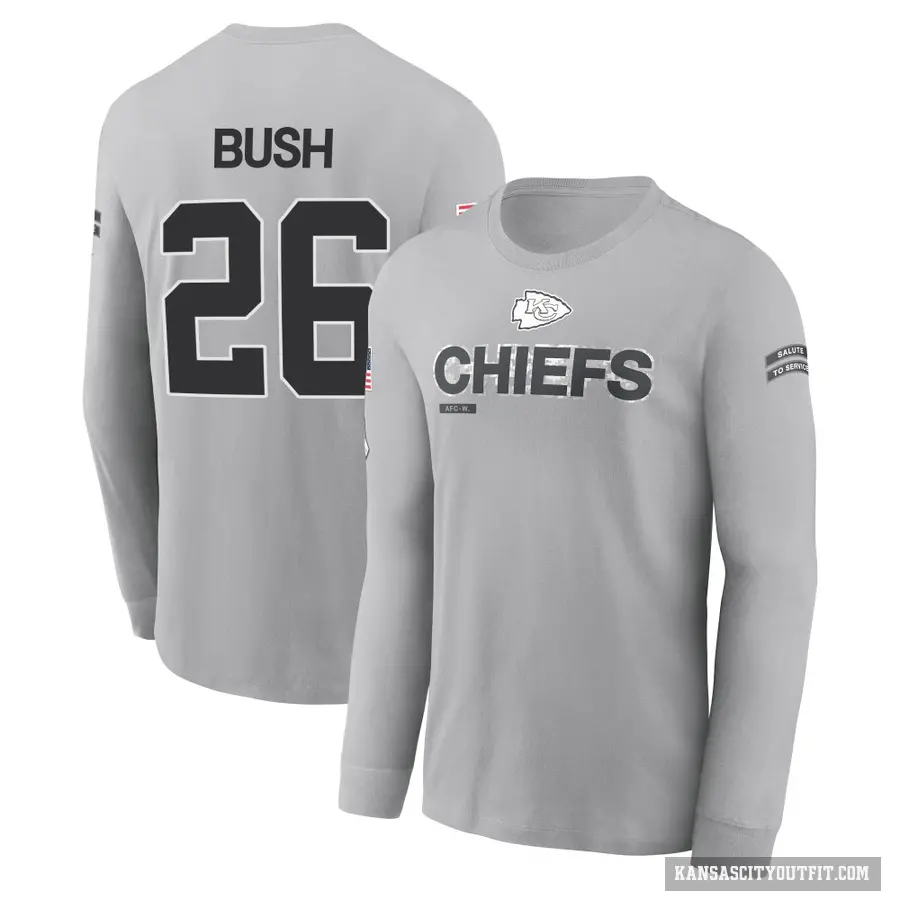 Youth ＃26 Deon Bush Kansas City Chiefs Gray 2024 Salute to Service Long Sleeve T-Shirt