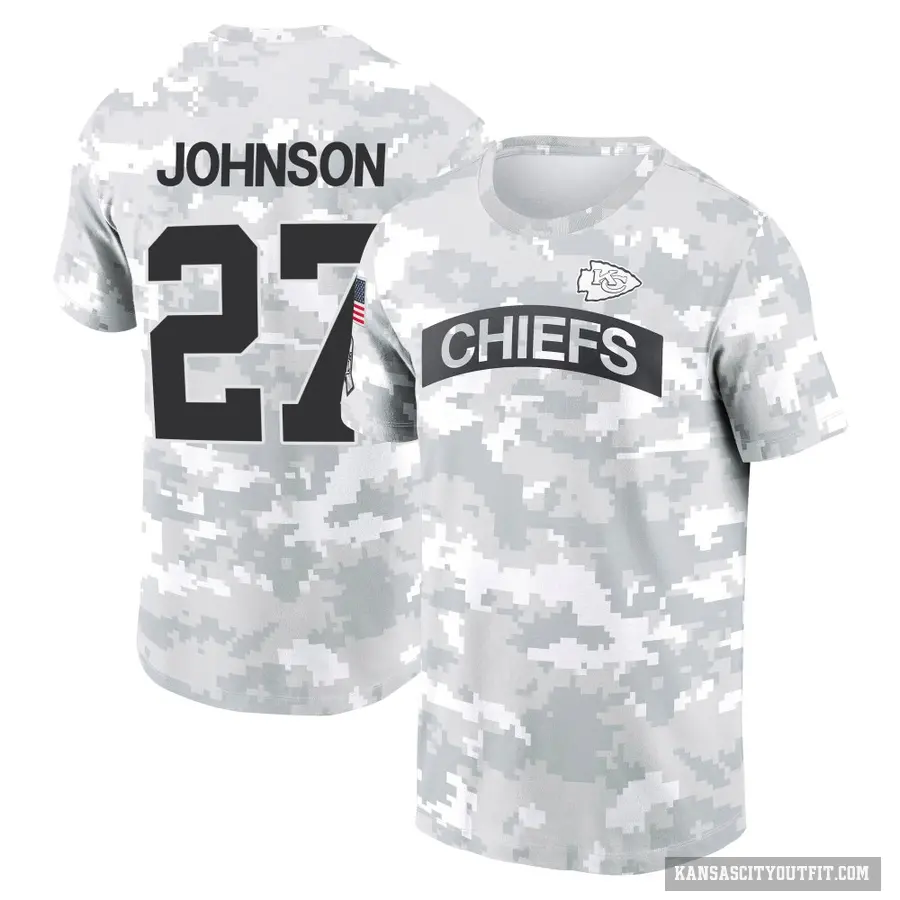 Youth ＃27 Larry Johnson Kansas City Chiefs Camo Arctic 2024 Salute to Service Performance T-Shirt