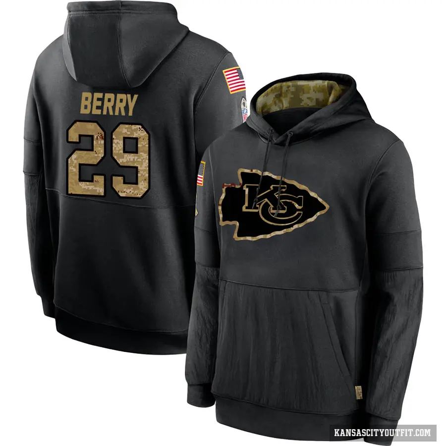 Youth ＃29 Eric Berry Kansas City Chiefs Black 2020 Salute to Service Sideline Performance Pullover Hoodie