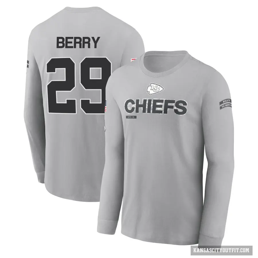 Youth ＃29 Eric Berry Kansas City Chiefs Gray 2024 Salute to Service Long Sleeve T-Shirt