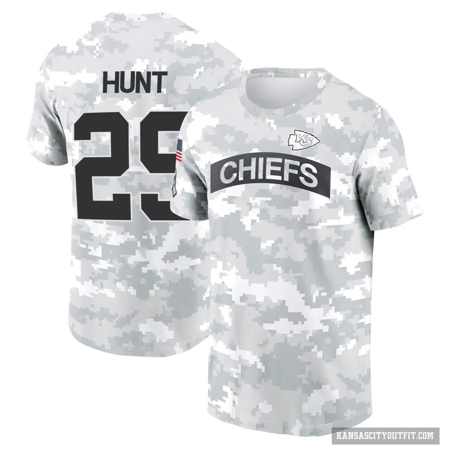Youth ＃29 Kareem Hunt Kansas City Chiefs Camo Arctic 2024 Salute to Service Performance T-Shirt