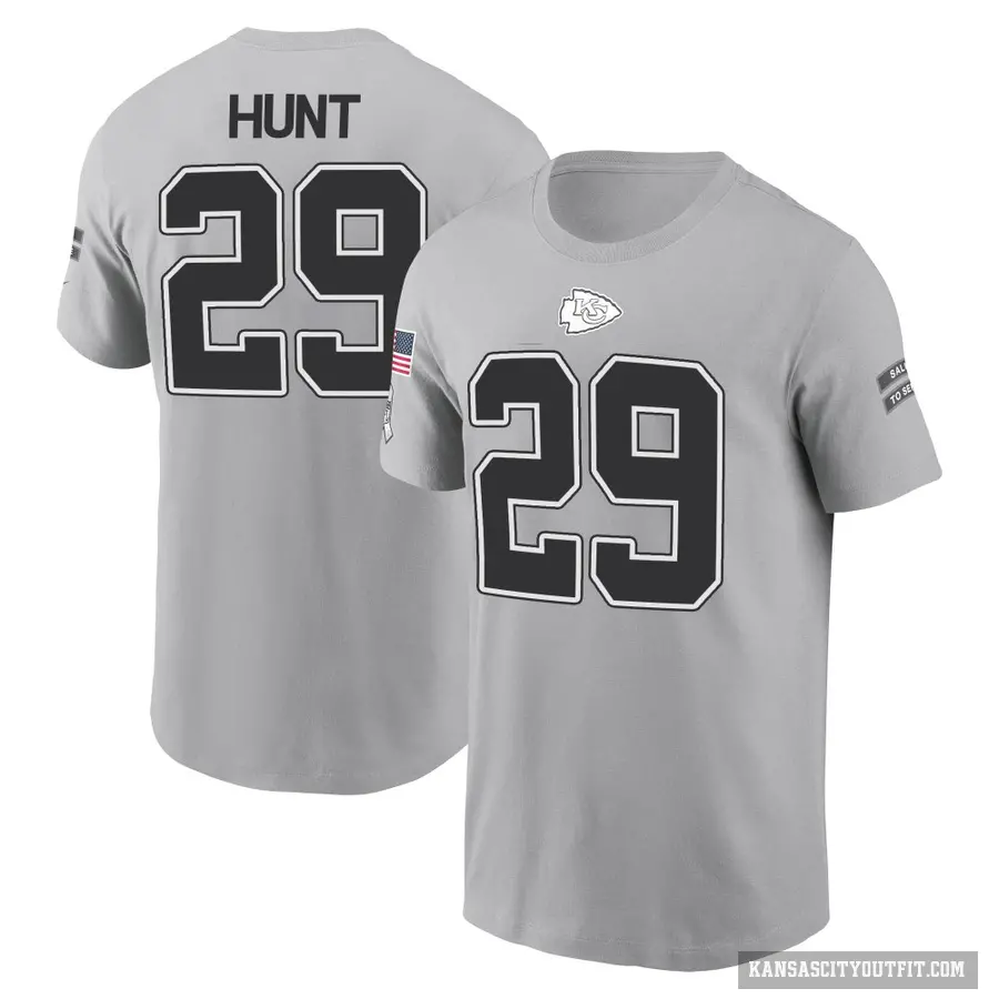 Youth ＃29 Kareem Hunt Kansas City Chiefs Gray 2024 Salute to Service T-Shirt