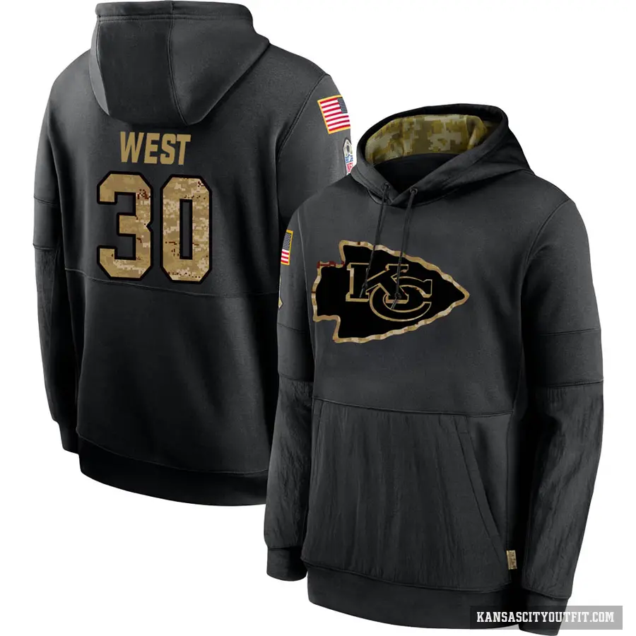 Youth ＃30 Charcandrick West Kansas City Chiefs Black 2020 Salute to Service Sideline Performance Pullover Hoodie