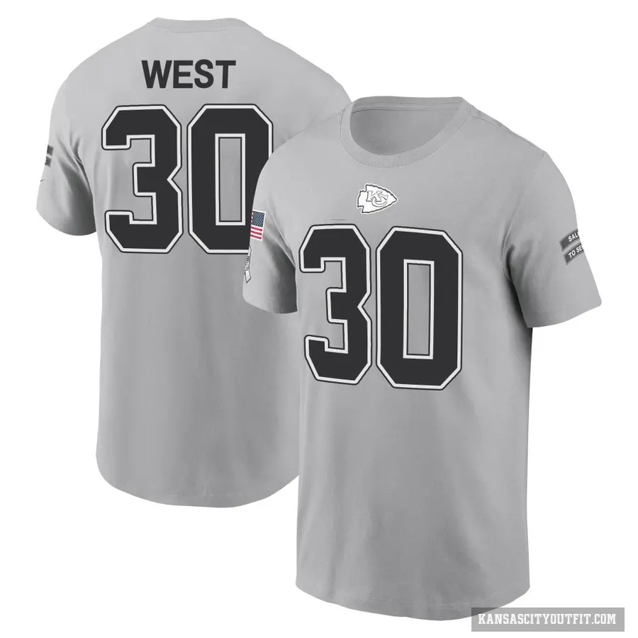 Youth ＃30 Charcandrick West Kansas City Chiefs Gray 2024 Salute to Service T-Shirt