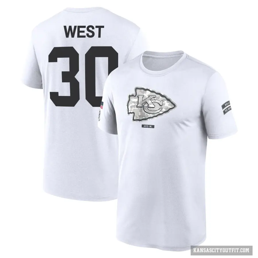 Youth ＃30 Charcandrick West Kansas City Chiefs White 2024 Salute to Service Performance T-Shirt