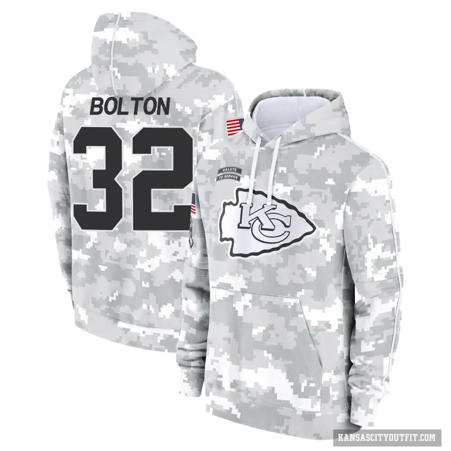 Youth ＃32 Nick Bolton Kansas City Chiefs Arctic Camo 2024 Salute to Service Club Fleece Pullover Hoodie