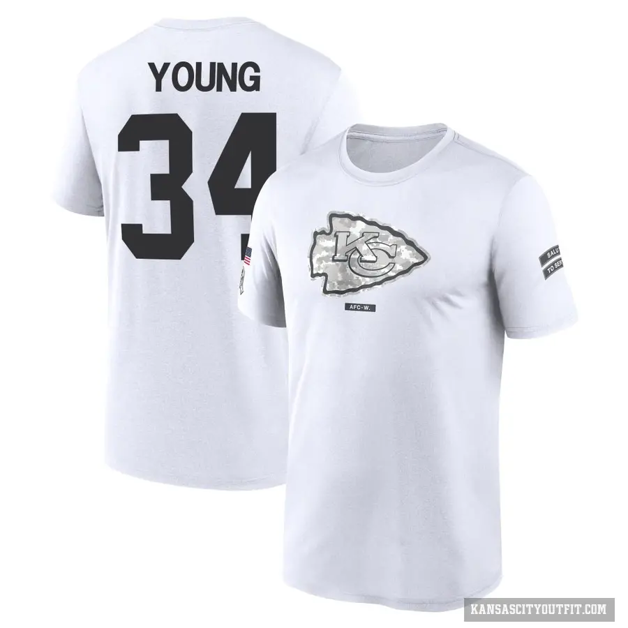 Youth ＃34 Elijah Young Kansas City Chiefs White 2024 Salute to Service Performance T-Shirt