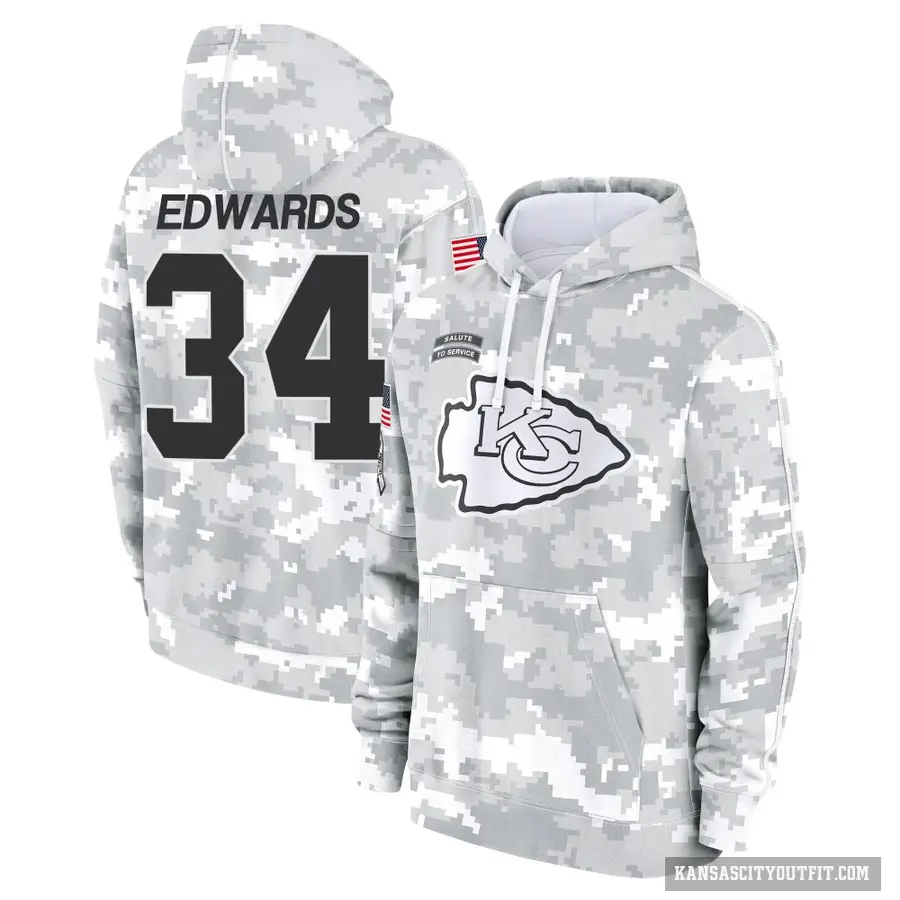Youth ＃34 Mike Edwards Kansas City Chiefs Arctic Camo 2024 Salute to Service Club Fleece Pullover Hoodie