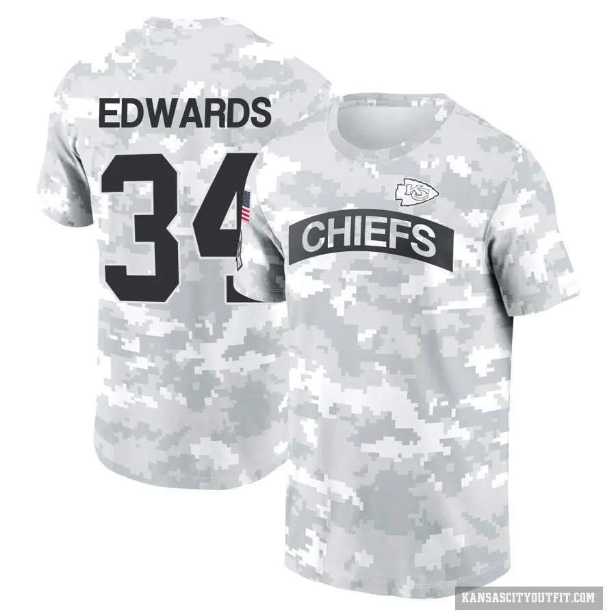 Youth ＃34 Mike Edwards Kansas City Chiefs Camo Arctic 2024 Salute to Service Performance T-Shirt