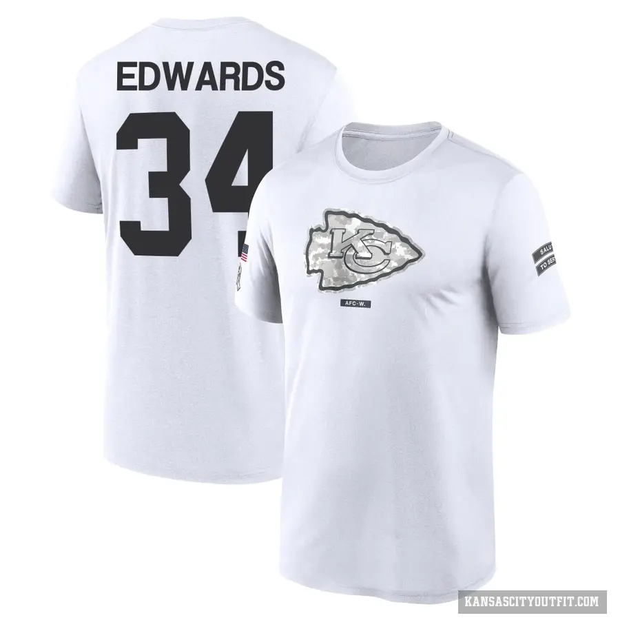 Youth ＃34 Mike Edwards Kansas City Chiefs White 2024 Salute to Service Performance T-Shirt