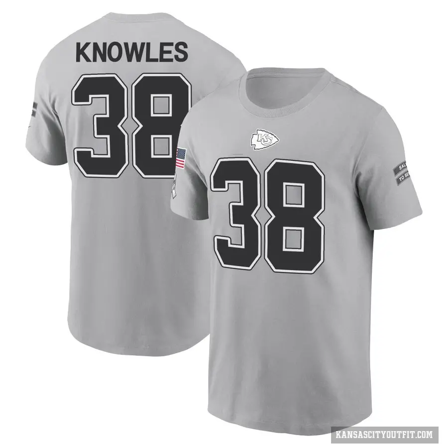 Youth ＃38 Kevin Knowles II Kansas City Chiefs Gray 2024 Salute to Service T-Shirt