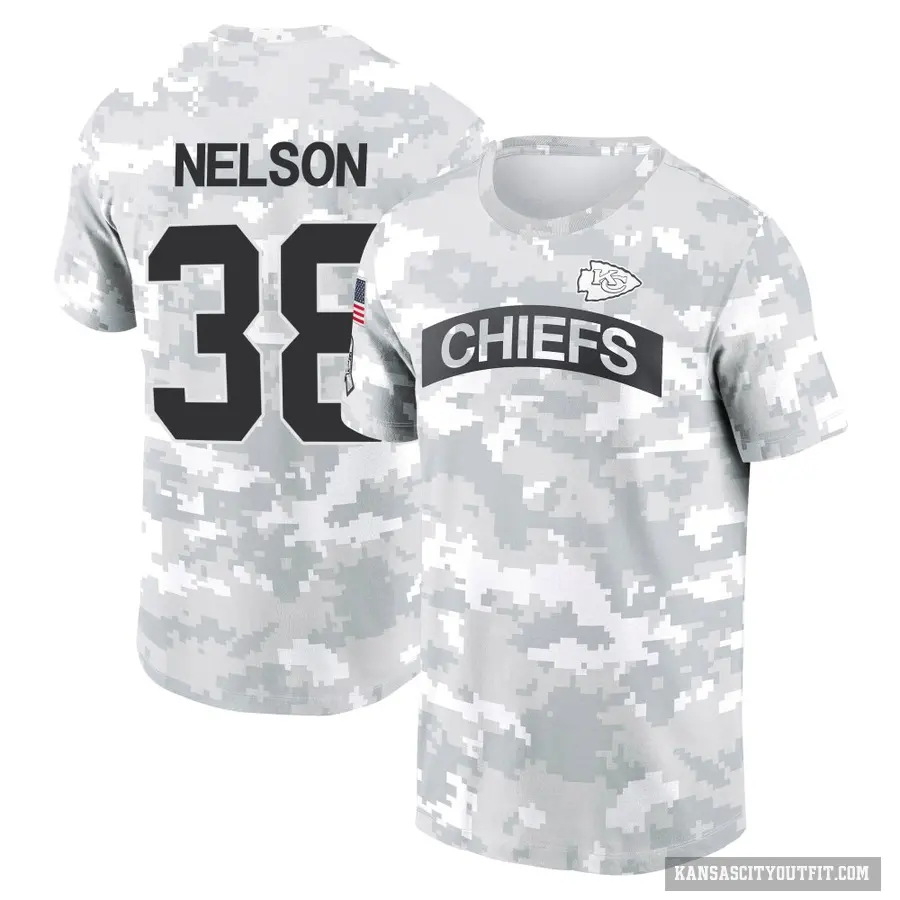 Youth ＃38 Steven Nelson Kansas City Chiefs Camo Arctic 2024 Salute to Service Performance T-Shirt