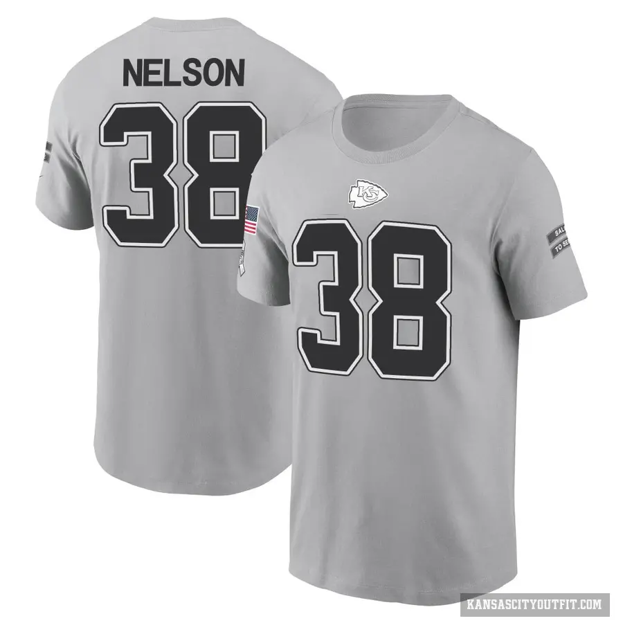 Youth ＃38 Steven Nelson Kansas City Chiefs Gray 2024 Salute to Service T-Shirt