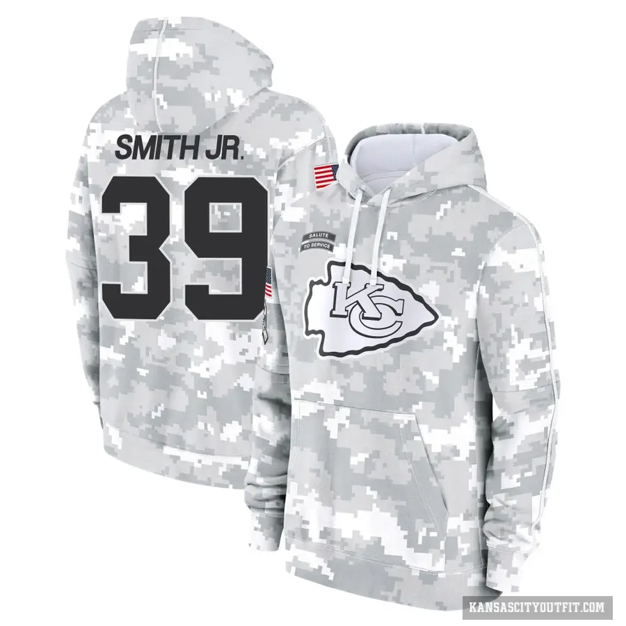 Youth ＃39 Melvin Smith Jr. Kansas City Chiefs Arctic Camo 2024 Salute to Service Club Fleece Pullover Hoodie