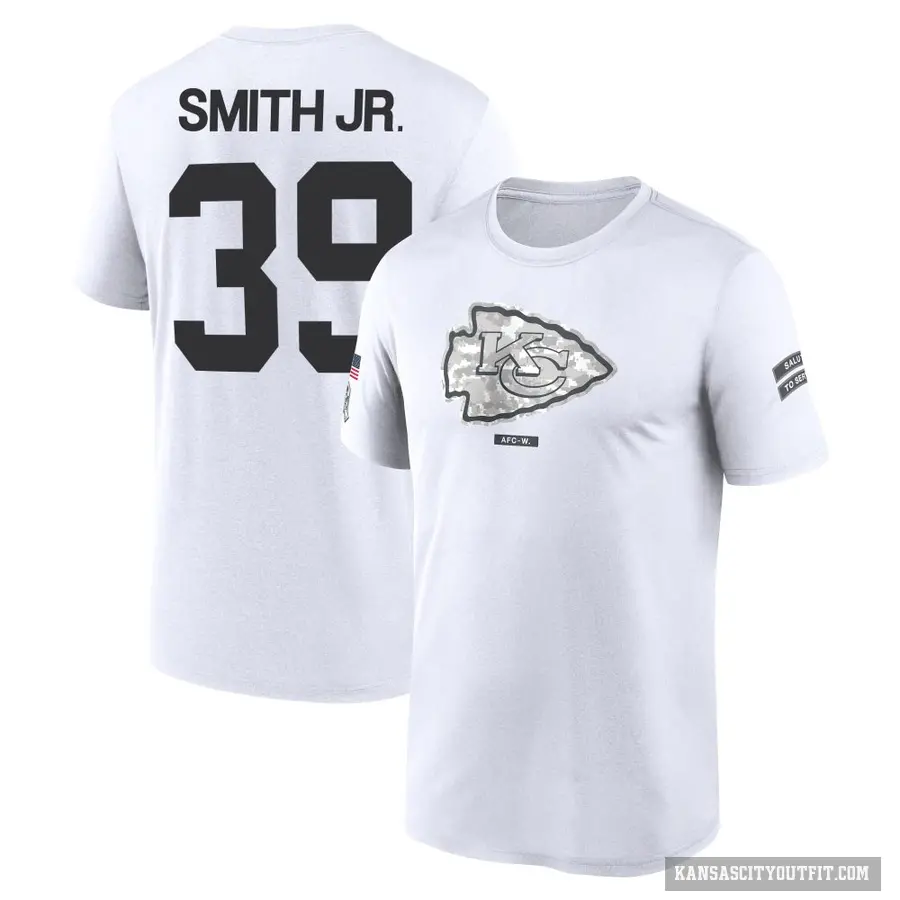 Youth ＃39 Melvin Smith Jr. Kansas City Chiefs White 2024 Salute to Service Performance T-Shirt