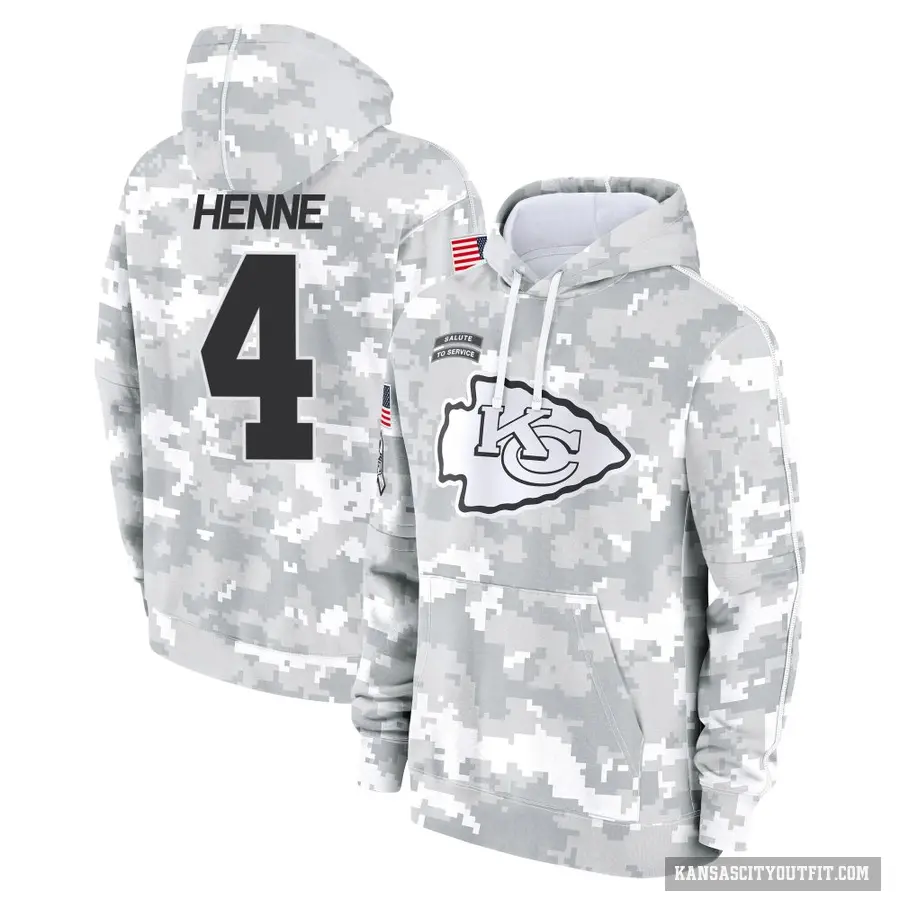 Youth ＃4 Chad Henne Kansas City Chiefs Arctic Camo 2024 Salute to Service Club Fleece Pullover Hoodie