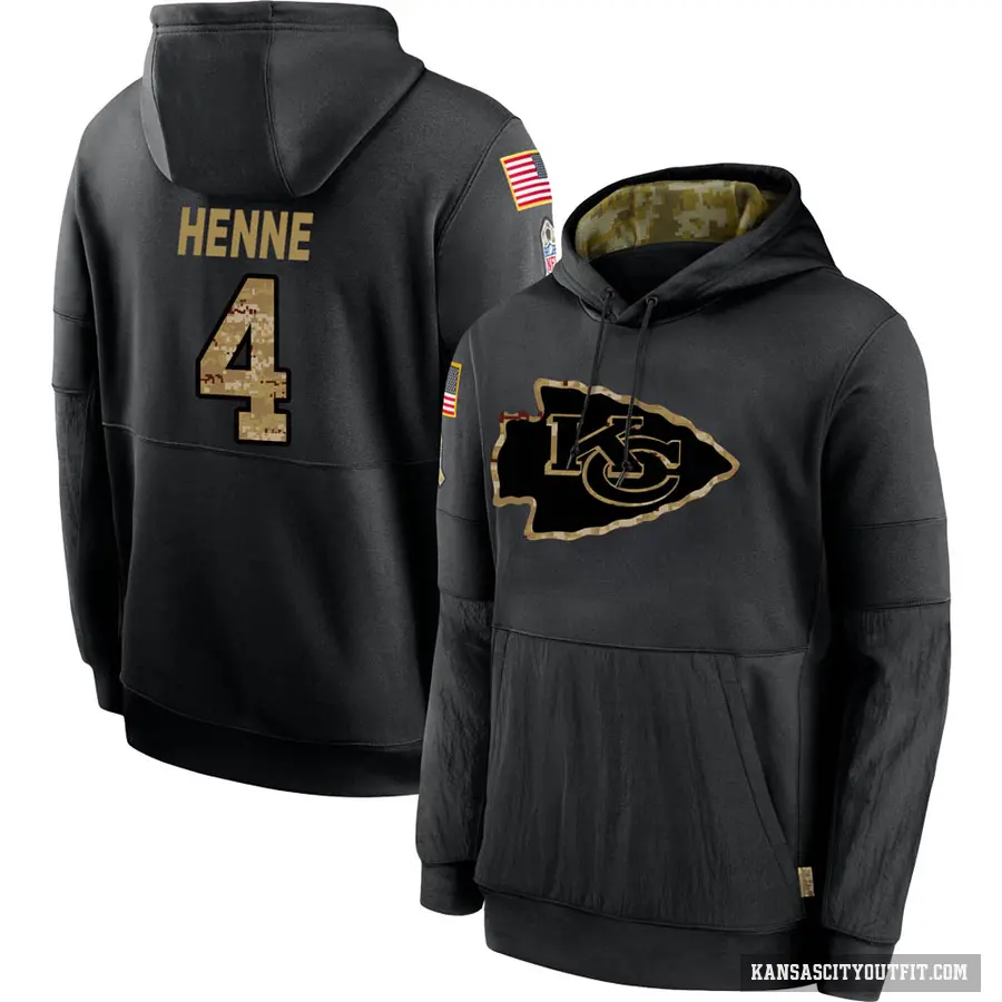 Youth ＃4 Chad Henne Kansas City Chiefs Black 2020 Salute to Service Sideline Performance Pullover Hoodie