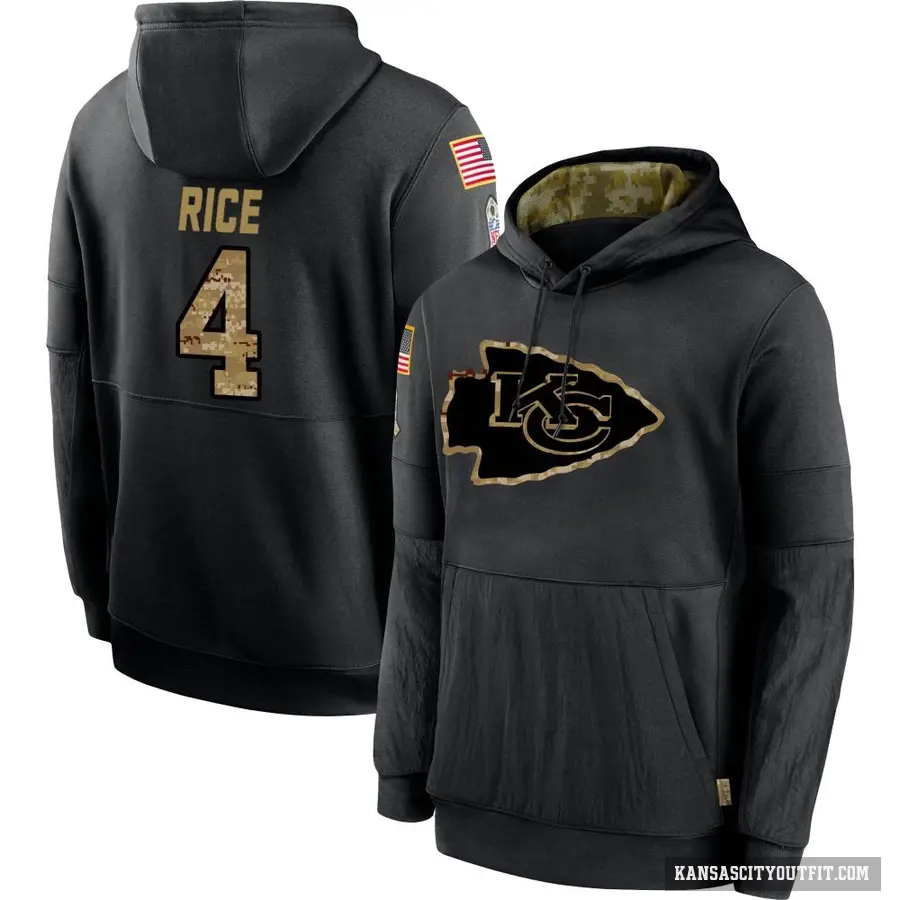 Youth ＃4 Rashee Rice Kansas City Chiefs Black 2020 Salute to Service Sideline Performance Pullover Hoodie