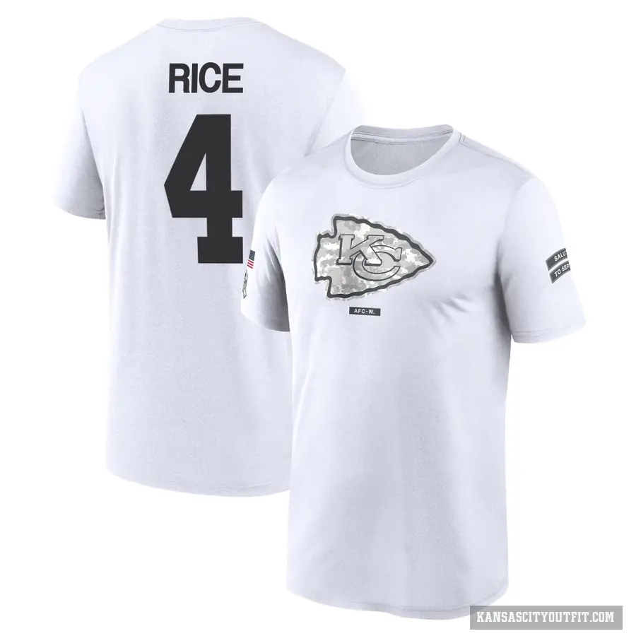 Youth ＃4 Rashee Rice Kansas City Chiefs White 2024 Salute to Service Performance T-Shirt