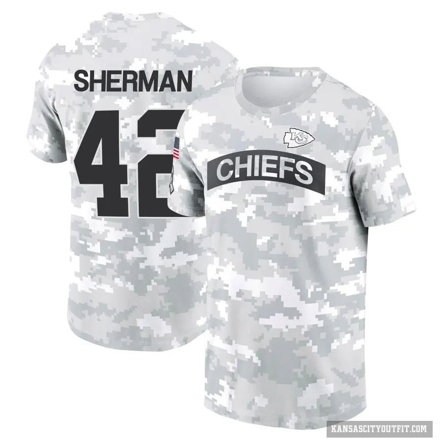 Youth ＃42 Anthony Sherman Kansas City Chiefs Camo Arctic 2024 Salute to Service Performance T-Shirt