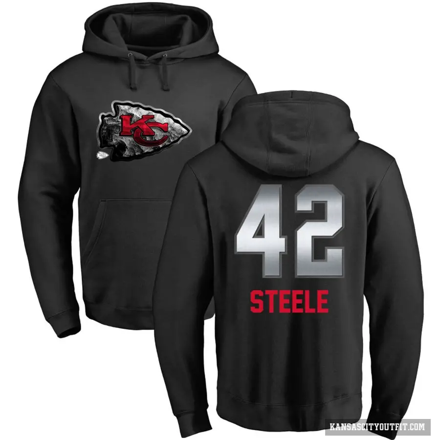 Youth ＃42 Carson Steele Kansas City Chiefs Black Midnight Mascot Pullover Hoodie