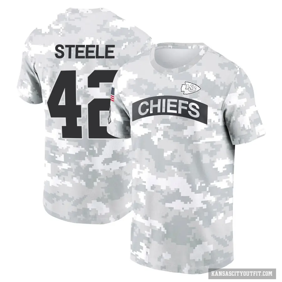 Youth ＃42 Carson Steele Kansas City Chiefs Camo Arctic 2024 Salute to Service Performance T-Shirt