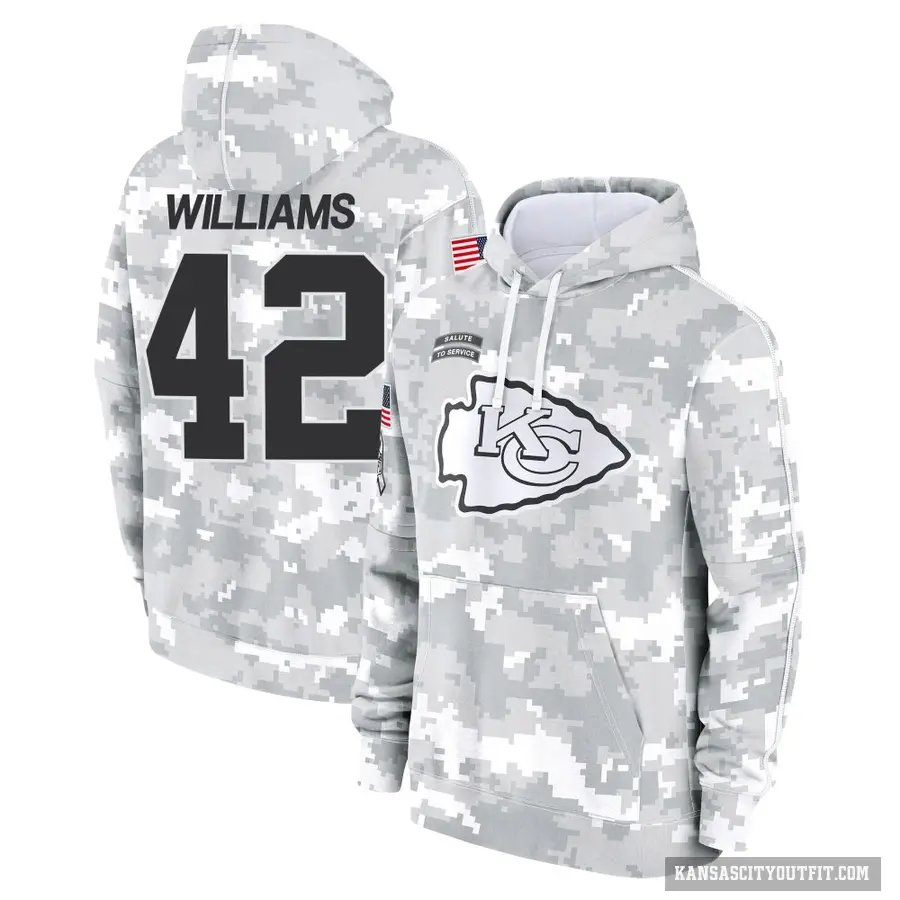 Youth ＃42 Major Williams Kansas City Chiefs Arctic Camo 2024 Salute to Service Club Fleece Pullover Hoodie