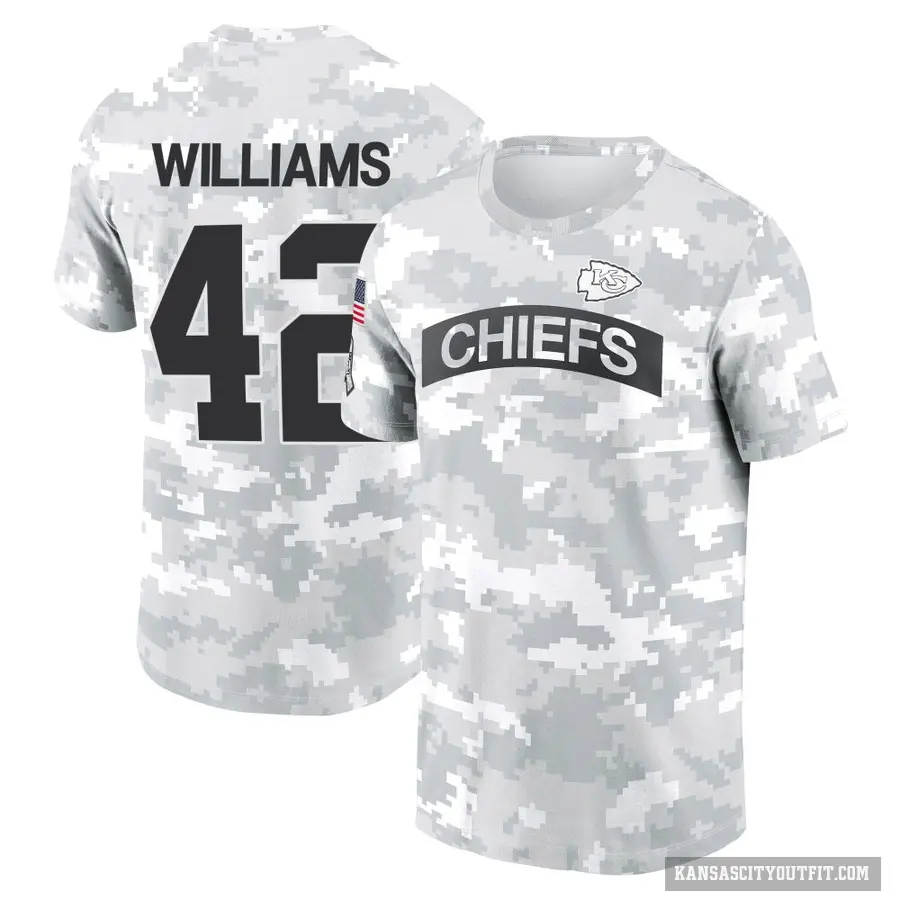 Youth ＃42 Major Williams Kansas City Chiefs Camo Arctic 2024 Salute to Service Performance T-Shirt