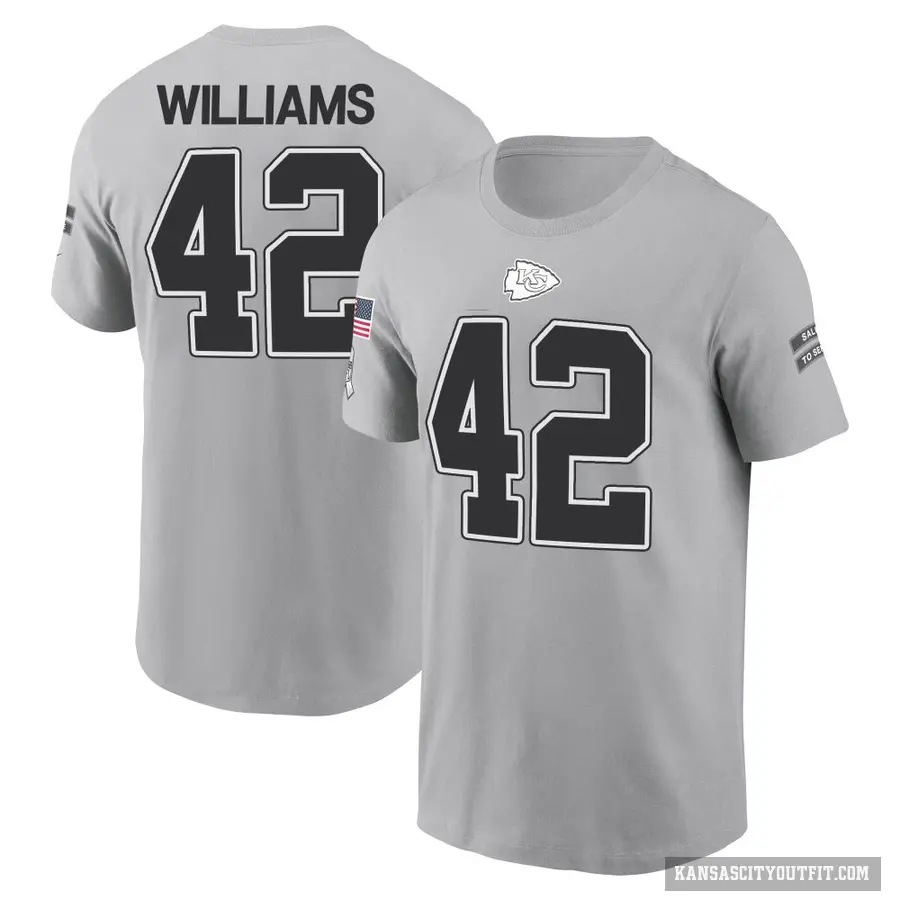 Youth ＃42 Major Williams Kansas City Chiefs Gray 2024 Salute to Service T-Shirt