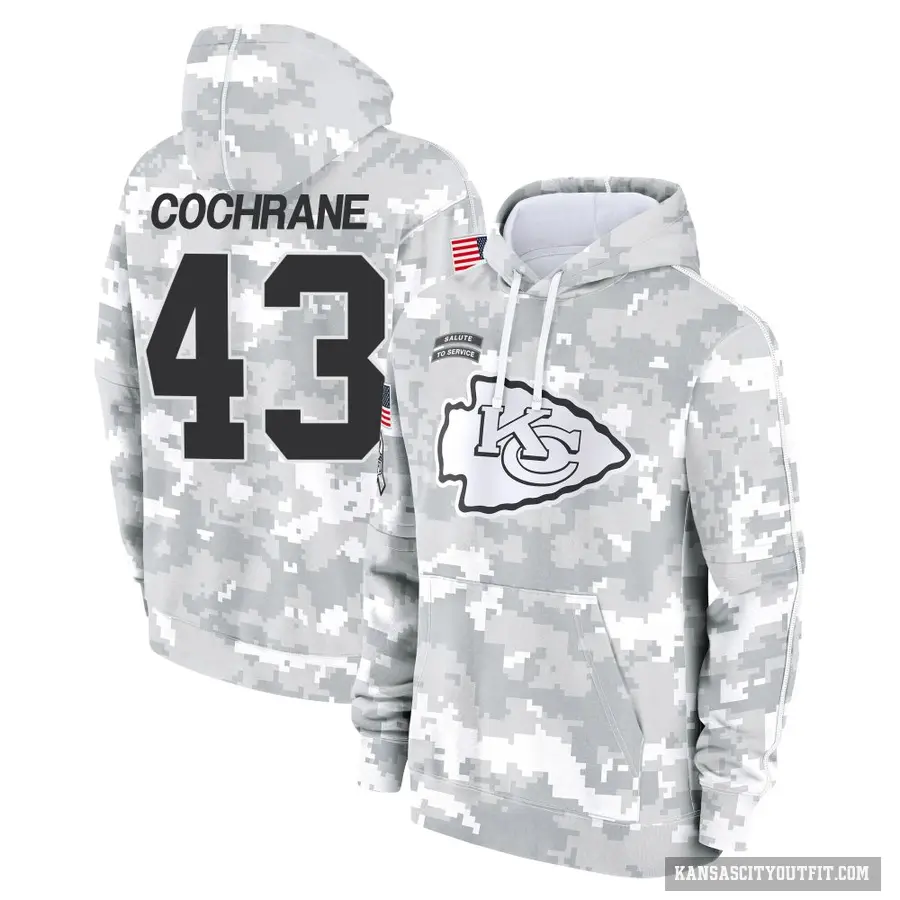 Youth ＃43 Jack Cochrane Kansas City Chiefs Arctic Camo 2024 Salute to Service Club Fleece Pullover Hoodie
