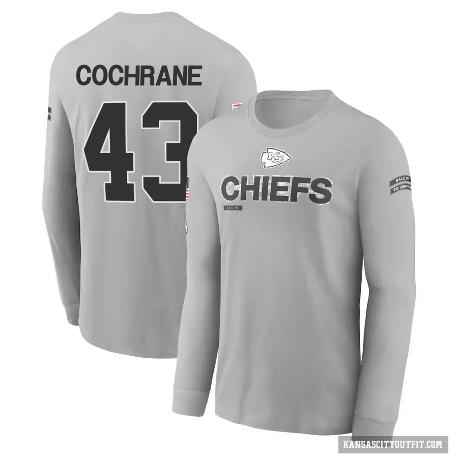 Youth ＃43 Jack Cochrane Kansas City Chiefs Gray 2024 Salute to Service Long Sleeve T-Shirt