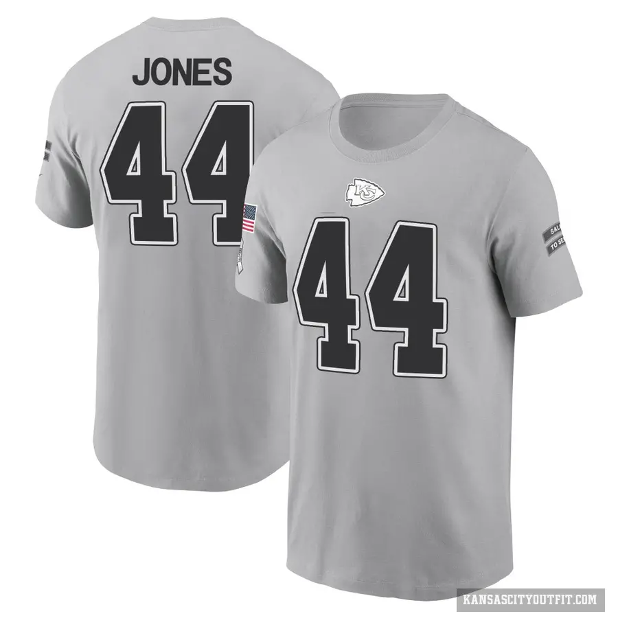 Youth ＃44 Cam Jones Kansas City Chiefs Gray 2024 Salute to Service T-Shirt