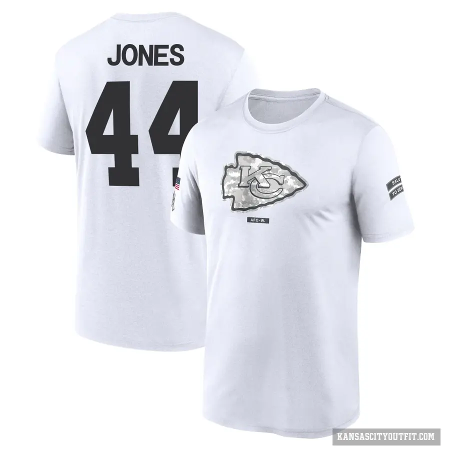 Youth ＃44 Cam Jones Kansas City Chiefs White 2024 Salute to Service Performance T-Shirt