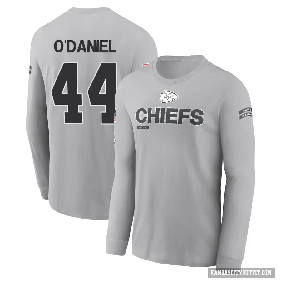 Youth ＃44 Dorian O'Daniel Kansas City Chiefs Gray 2024 Salute to Service Long Sleeve T-Shirt