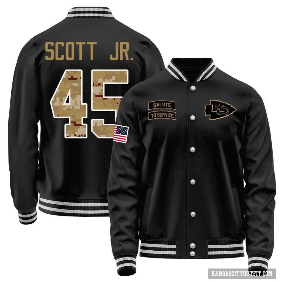 Youth ＃45 Eric Scott Jr. Kansas City Chiefs Black Salute to Service Sideline Performance Jacket