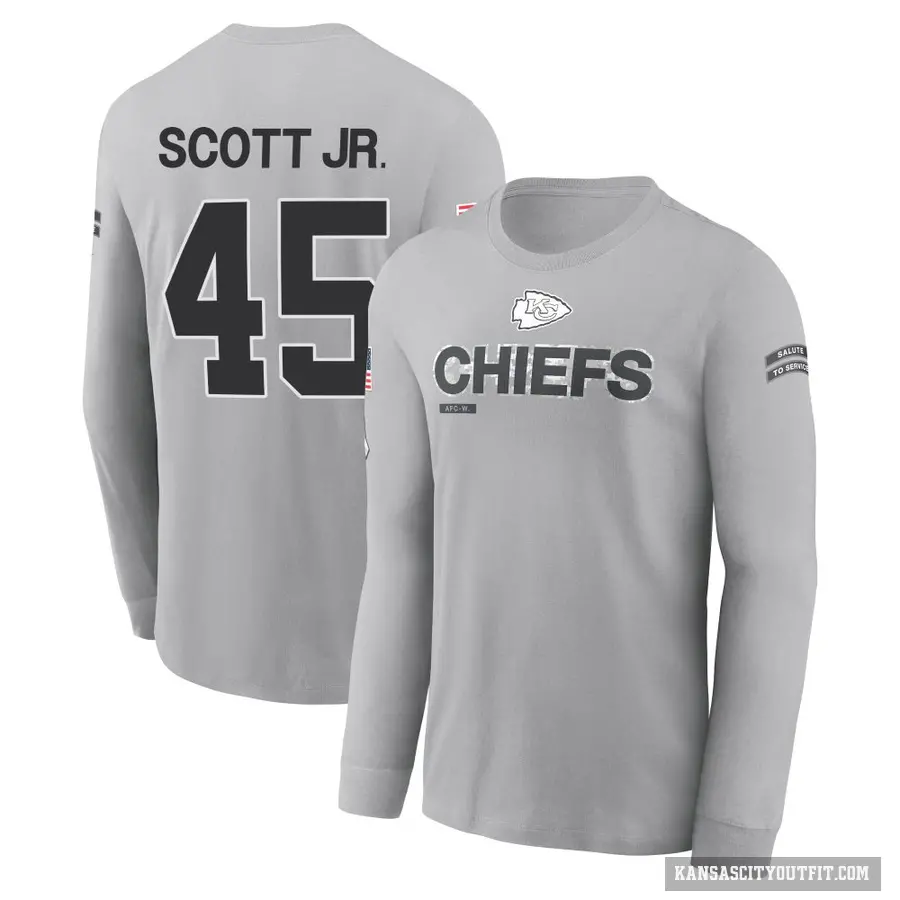 Youth ＃45 Eric Scott Jr. Kansas City Chiefs Gray 2024 Salute to Service Long Sleeve T-Shirt