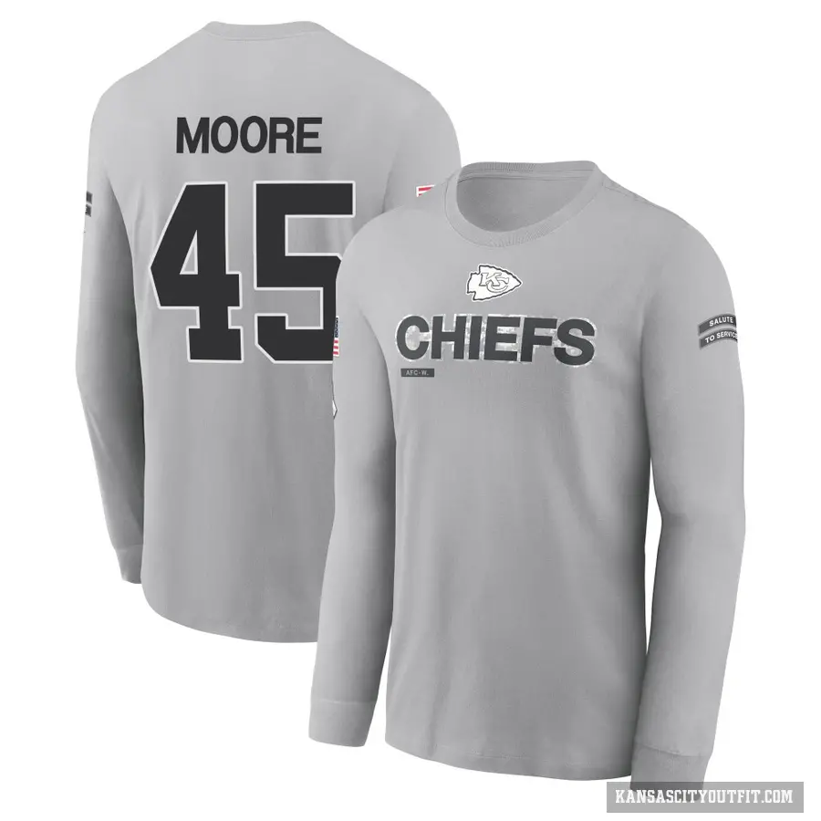 Youth ＃45 Isaiah Moore Kansas City Chiefs Gray 2024 Salute to Service Long Sleeve T-Shirt