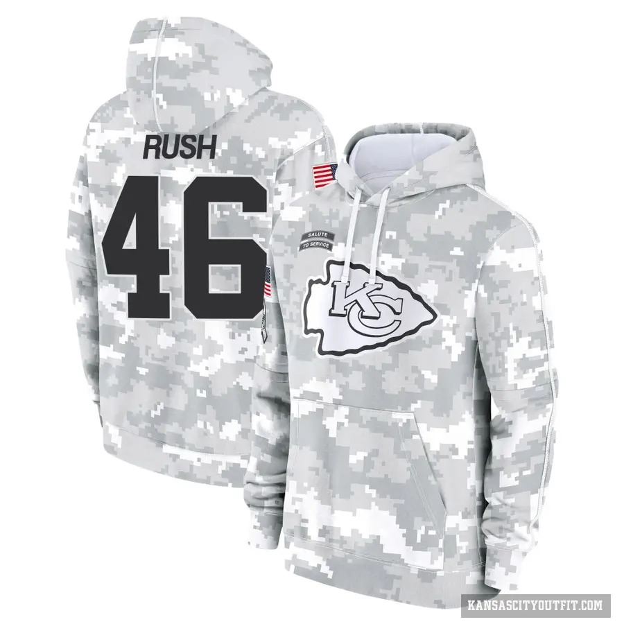 Youth ＃46 Darius Rush Kansas City Chiefs Arctic Camo 2024 Salute to Service Club Fleece Pullover Hoodie